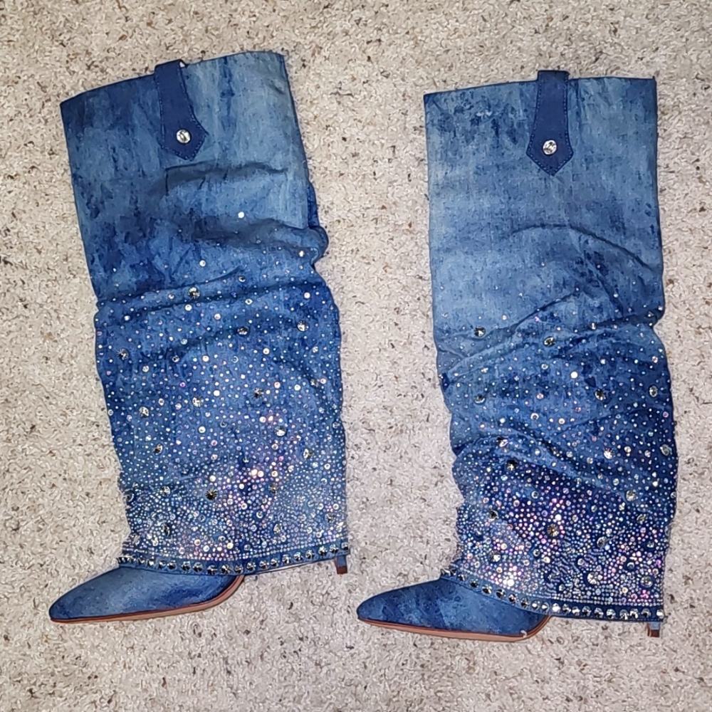 Azalea Wang denim rhinestone boots size 11